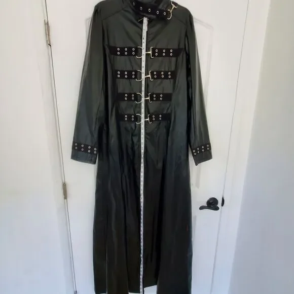 VTG TRIPP NYC Black Trench Coat Jacket Punk Gothic Hellraiser Bondage Men's M - Picture 9 of 16